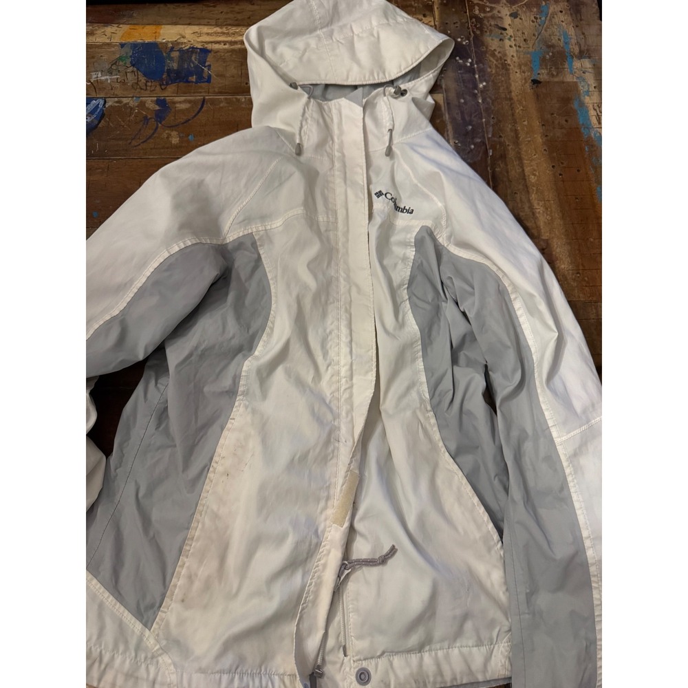 Columbia Womens White Grey Hooded Windbreaker Jacket Full Zip Size S